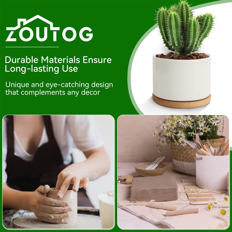 ZOUTOG Succulent Pots 3.15 Inch,4 Pack Succulent Planters,Small Pots for Plants with Drainage and Tray,White Ceramic Flower Planters for Indoor Plants,Home,Office,Desk - Image 5
